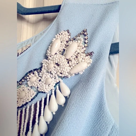 Sydney North Beckman’s vintage baby blue wiggle dress beaded neckline - Picture 6 of 14